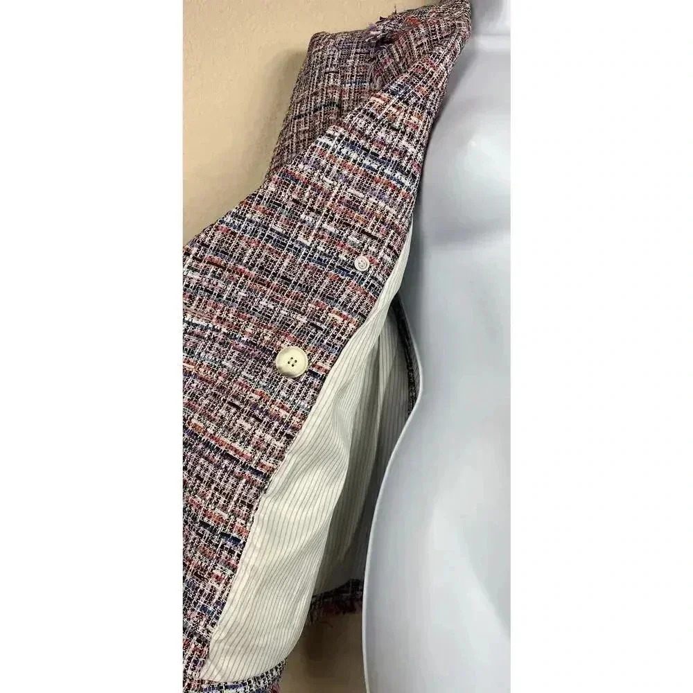 Veronica Beard Theron Double Breasted Tweed Jacket Blazer Frayed Trim Size 2 - Picture 11 of 12
